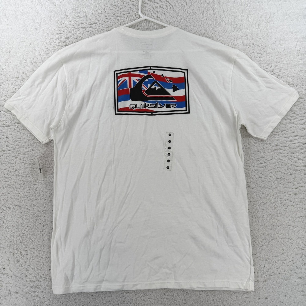 Quiksilver Mens 2XL White Hawaii Flag Logo Graphic Tee T-Shirt Surf AQYZT09358